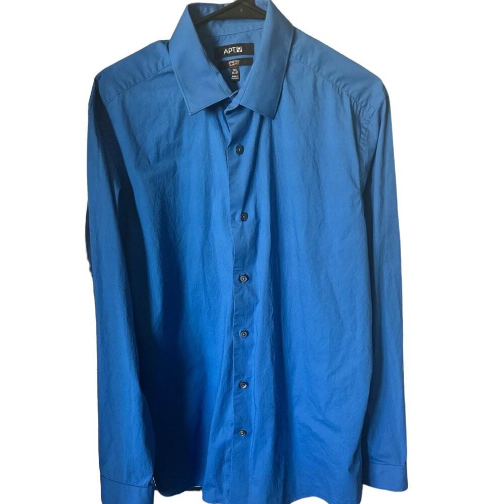 APT.9 Slim Fit Men's 16 1/2 34/35 Solid Blue Long Sleeve Dress Shirt